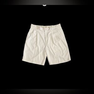Bobby Chan Men's Size 36 70% Silk Blend Shorts Creamy White Pleated f/b Pkts EUC